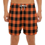 Pumpkin Orange Buffalo Check Print Men's Split Running Shorts