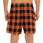 Pumpkin Orange Buffalo Check Print Men's Split Running Shorts