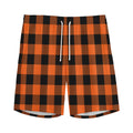 Pumpkin Orange Buffalo Check Print Men's Athletic Shorts
