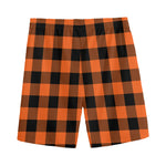 Pumpkin Orange Buffalo Check Print Men's Sports Shorts
