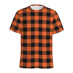 Pumpkin Orange Buffalo Check Print Men's Sports T-Shirt
