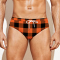 Pumpkin Orange Buffalo Check Print Men's Swim Briefs