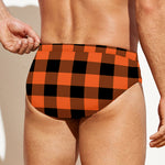 Pumpkin Orange Buffalo Check Print Men's Swim Briefs