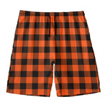 Pumpkin Orange Buffalo Check Print Men's Swim Trunks