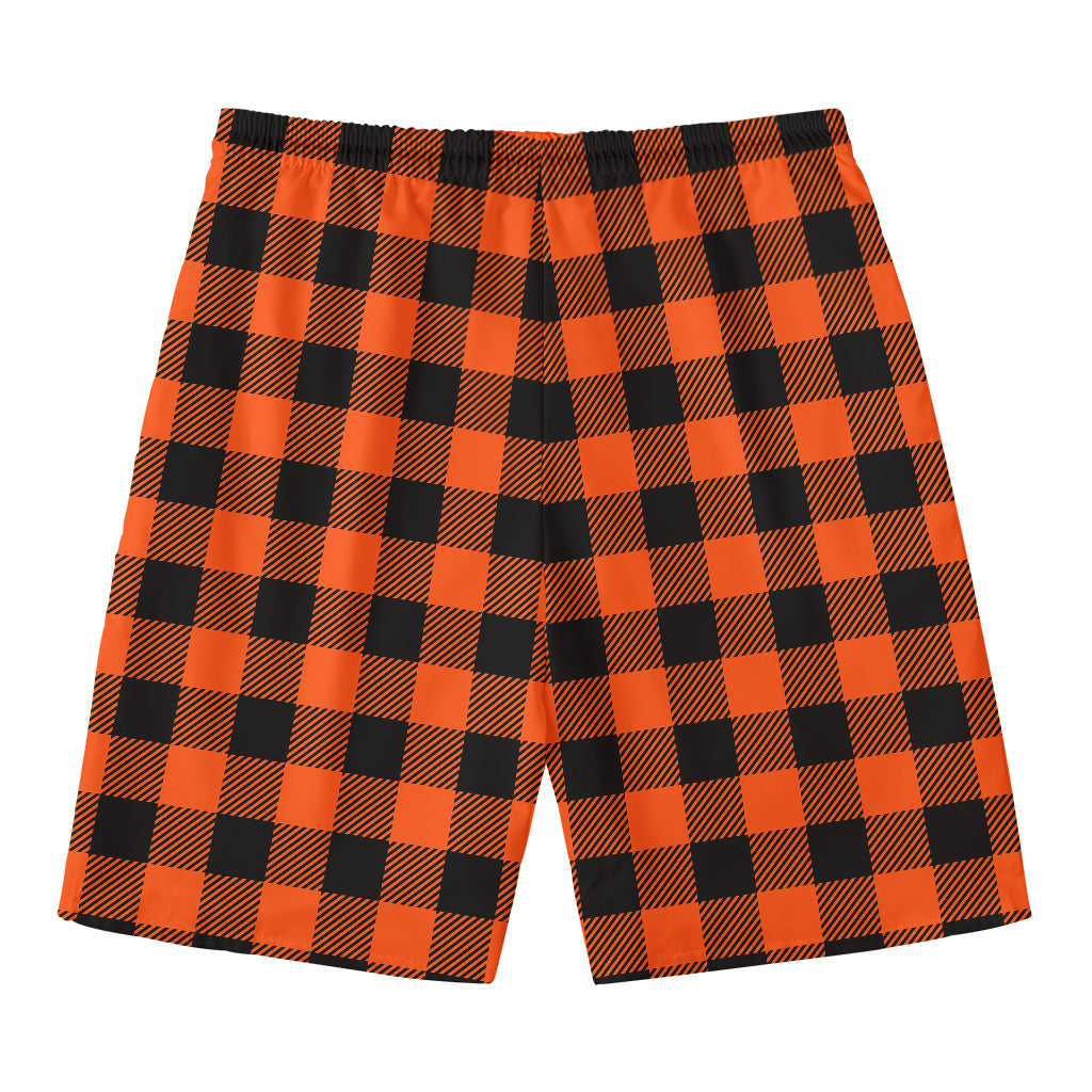 Pumpkin Orange Buffalo Check Print Men's Swim Trunks