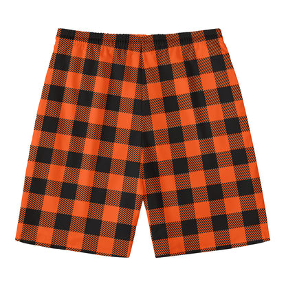 Pumpkin Orange Buffalo Check Print Men's Swim Trunks