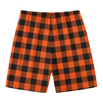 Pumpkin Orange Buffalo Check Print Men's Swim Trunks