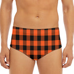 Pumpkin Orange Buffalo Check Print Men's Triangle Swim Briefs