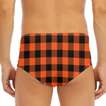 Pumpkin Orange Buffalo Check Print Men's Triangle Swim Briefs