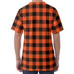 Pumpkin Orange Buffalo Check Print Men's Velvet T-Shirt