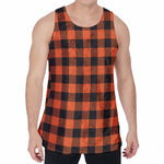 Pumpkin Orange Buffalo Check Print Men's Velvet Tank Top