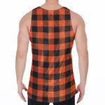 Pumpkin Orange Buffalo Check Print Men's Velvet Tank Top