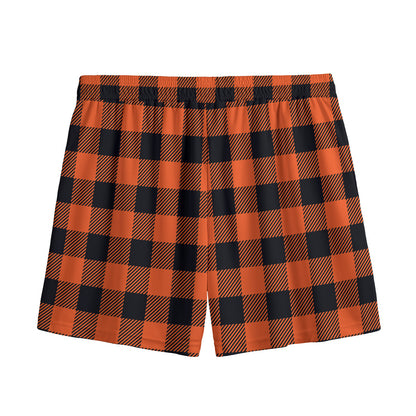 Pumpkin Orange Buffalo Check Print Mesh Shorts