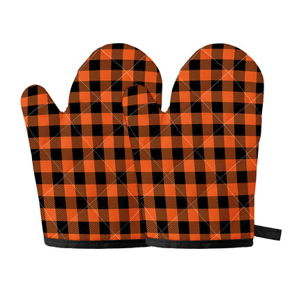 Pumpkin Orange Buffalo Check Print Oven Mitts