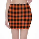 Pumpkin Orange Buffalo Check Print Pencil Mini Skirt