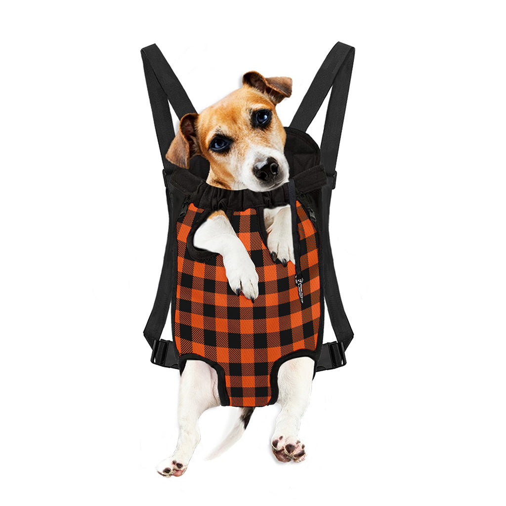 Pumpkin Orange Buffalo Check Print Pet Carrier Backpack