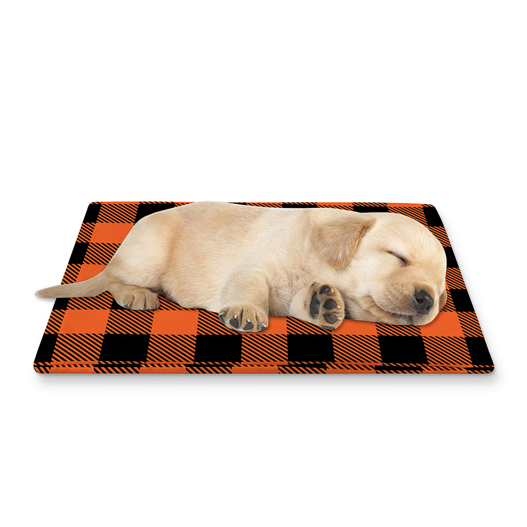 Pumpkin Orange Buffalo Check Print Pet Cooling Mat Cover