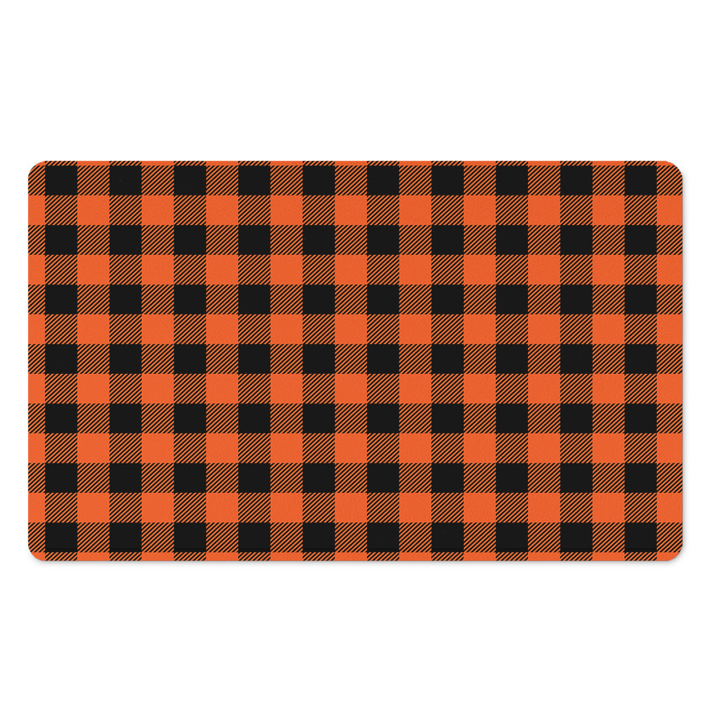 Pumpkin Orange Buffalo Check Print Polyester Doormat