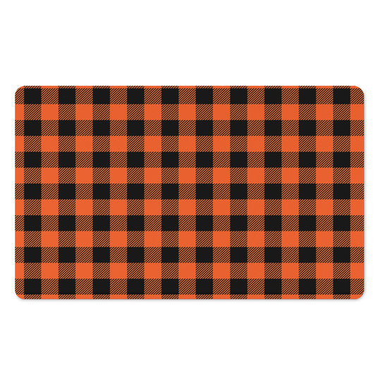 Pumpkin Orange Buffalo Check Print Polyester Doormat