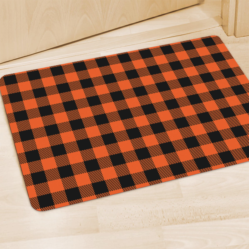Pumpkin Orange Buffalo Check Print Polyester Doormat