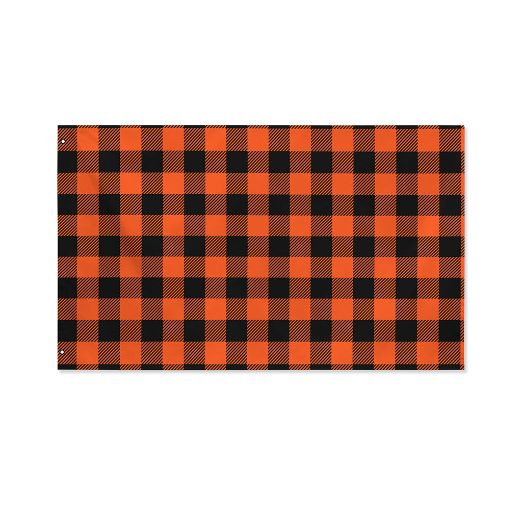 Pumpkin Orange Buffalo Check Print Polyester Flag