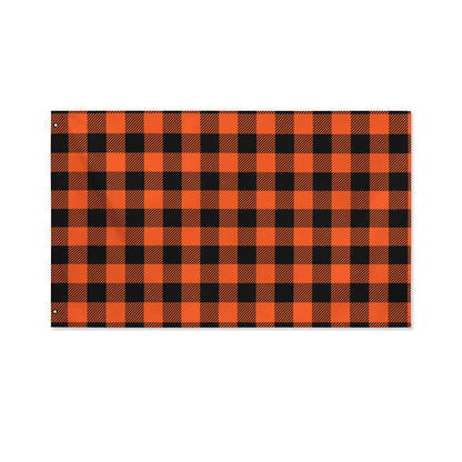 Pumpkin Orange Buffalo Check Print Polyester Flag