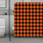Pumpkin Orange Buffalo Check Print Polyester Shower Curtain