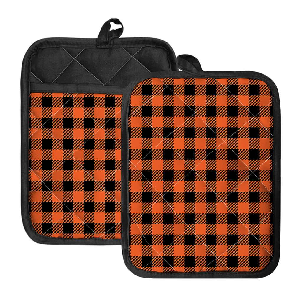 Pumpkin Orange Buffalo Check Print Pot Holders With Pocket