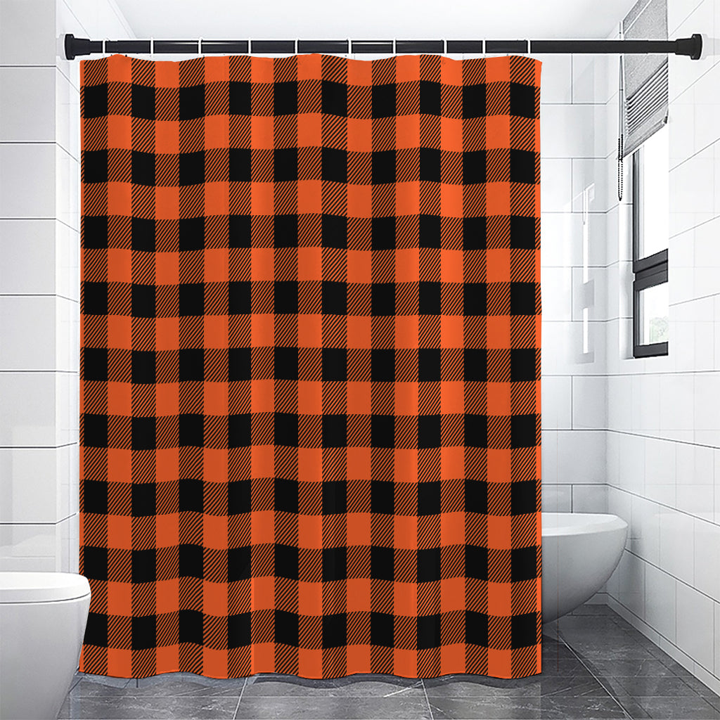 Pumpkin Orange Buffalo Check Print Premium Shower Curtain