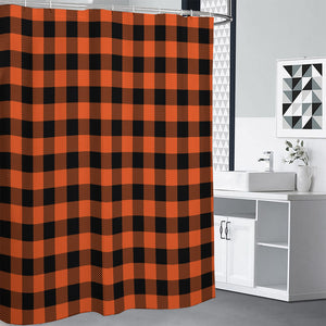 Pumpkin Orange Buffalo Check Print Premium Shower Curtain