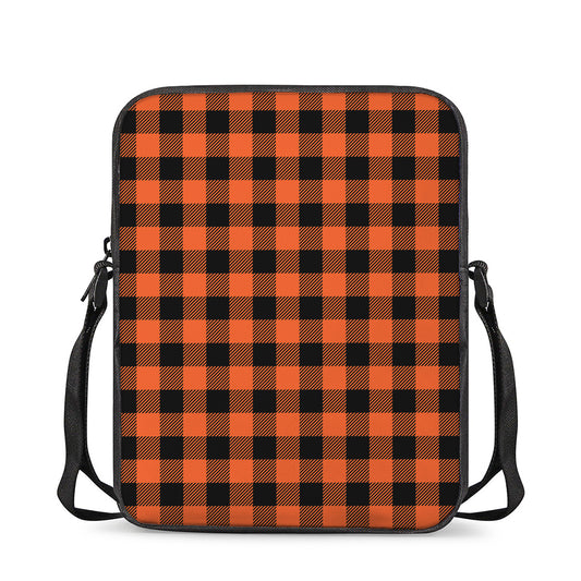 Pumpkin Orange Buffalo Check Print Rectangular Crossbody Bag