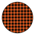 Pumpkin Orange Buffalo Check Print Round Floor Mat
