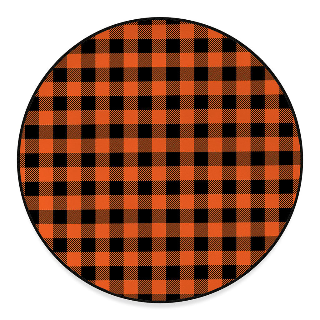 Pumpkin Orange Buffalo Check Print Round Floor Mat