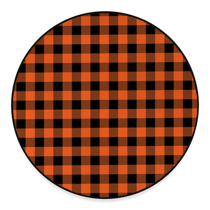 Pumpkin Orange Buffalo Check Print Round Floor Mat