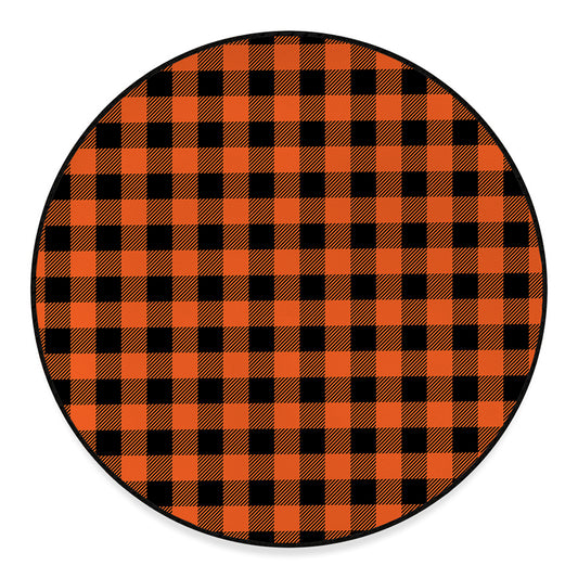 Pumpkin Orange Buffalo Check Print Round Floor Mat