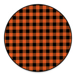 Pumpkin Orange Buffalo Check Print Round Floor Mat