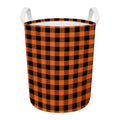 Pumpkin Orange Buffalo Check Print Round Laundry Basket