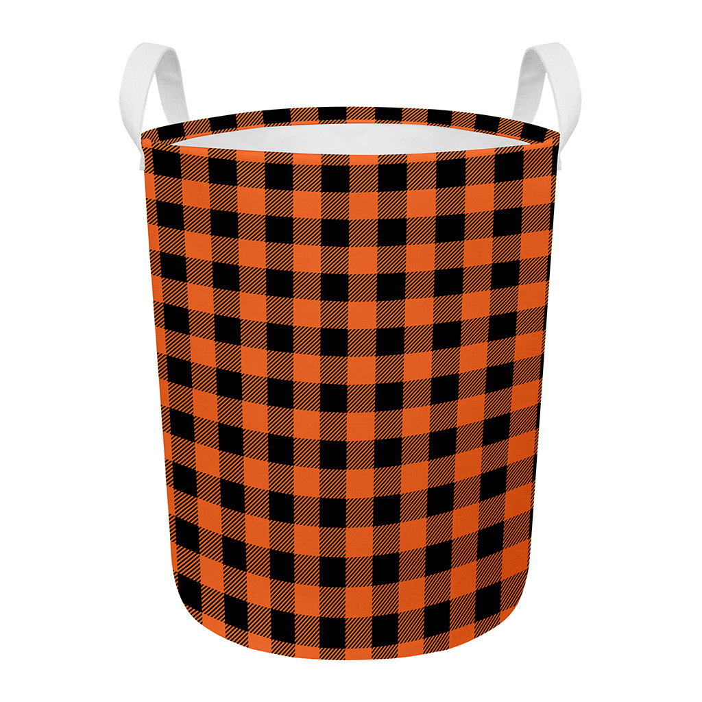 Pumpkin Orange Buffalo Check Print Round Laundry Basket