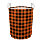 Pumpkin Orange Buffalo Check Print Round Laundry Basket