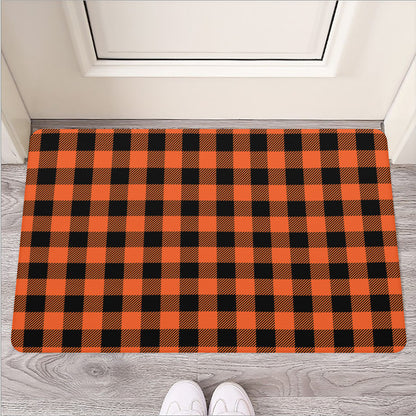 Pumpkin Orange Buffalo Check Print Rubber Doormat
