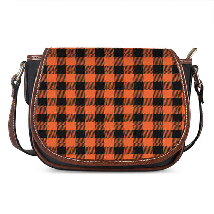 Pumpkin Orange Buffalo Check Print Saddle Bag