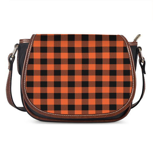Pumpkin Orange Buffalo Check Print Saddle Bag