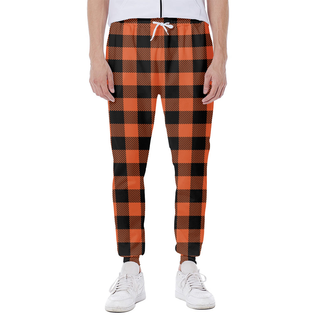 Pumpkin Orange Buffalo Check Print Scuba Joggers
