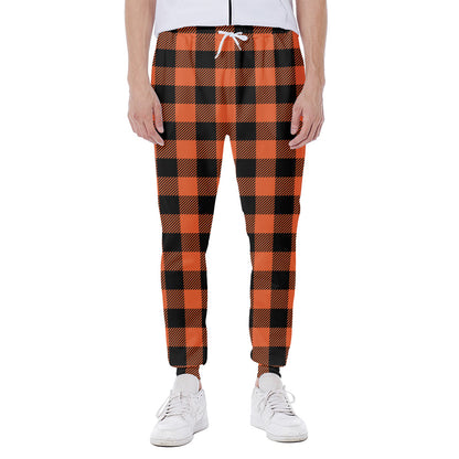 Pumpkin Orange Buffalo Check Print Scuba Joggers