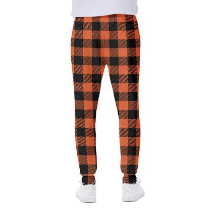 Pumpkin Orange Buffalo Check Print Scuba Joggers