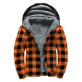 Pumpkin Orange Buffalo Check Print Sherpa Lined Zip Up Hoodie