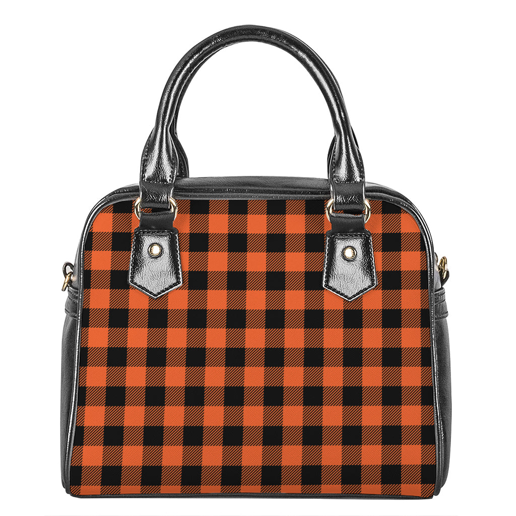 Pumpkin Orange Buffalo Check Print Shoulder Handbag