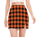 Pumpkin Orange Buffalo Check Print Side Slit Mini Skirt