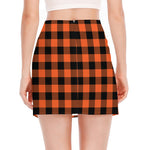 Pumpkin Orange Buffalo Check Print Side Slit Mini Skirt