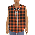 Pumpkin Orange Buffalo Check Print Sleeveless Baseball Jersey